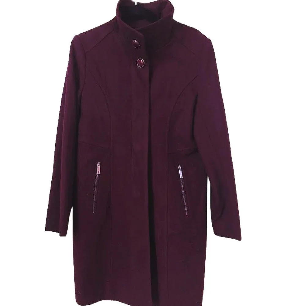 NWT Women's Kenneth Cole Burgundy 3/4 Coat size 10 - Picture 1 of 4